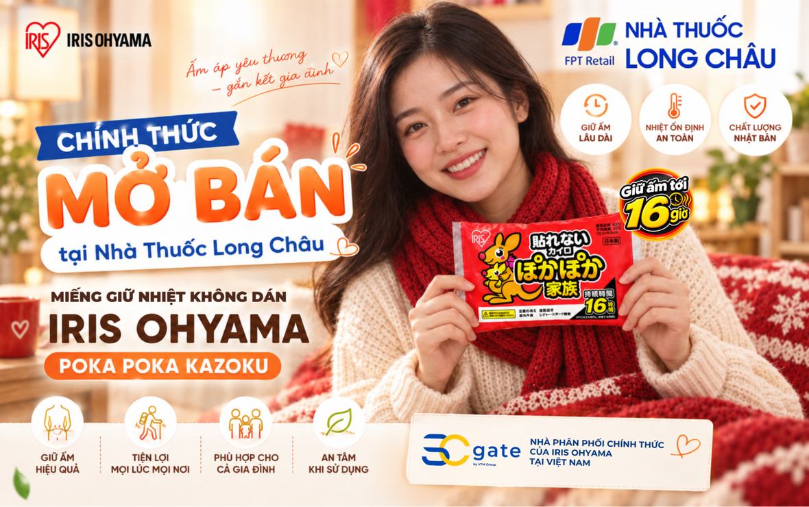 Miếng giữ nhiệt IRIS OHYAMA Poka Poka Kazoku chính thức mở bán tại Nhà thuốc Long Châu, SCgate là nhà phân phối chính thức tại Việt Nam